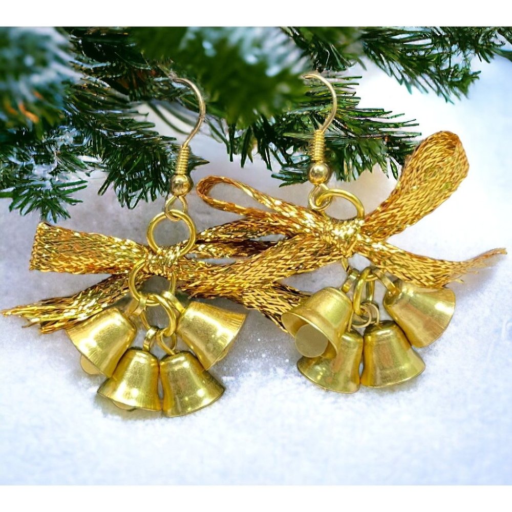 Vintage Jingle Bells Earrings Gold Tone Christmas Bells